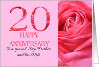 20th Anniversary to Step Brother and Wife Pink Rose Close Up card