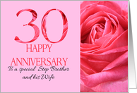 30th Anniversary to Step Brother and Wife Pink Rose Close Up card