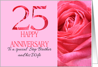 25th Anniversary to Step Brother and Wife Pink Rose Close Up card