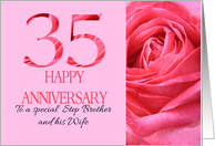 35th Anniversary to Step Brother and Wife Pink Rose Close Up card