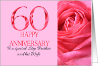 60th Anniversary to Step Brother and Wife Pink Rose Close Up card