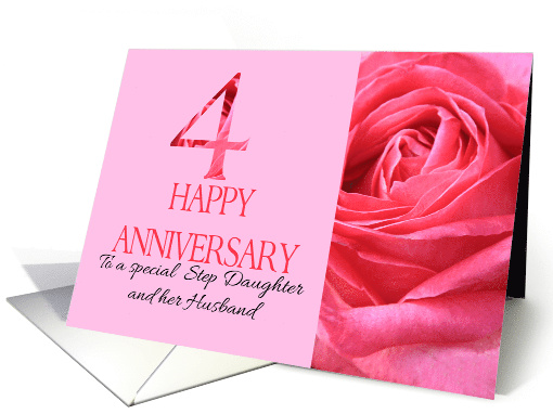 4th Anniversary to Step Daughter and Husband Pink Rose Close Up card