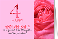 4th Anniversary to Step Daughter and Husband Pink Rose Close Up card
