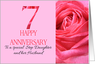 7th Anniversary to Step Daughter and Husband Pink Rose Close Up card