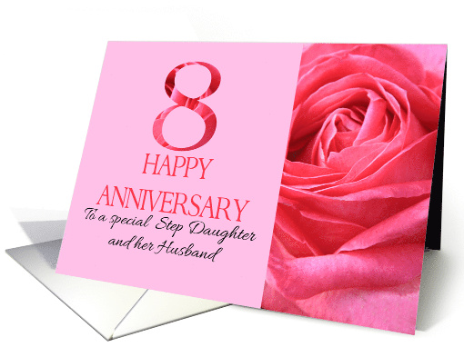 8th Anniversary to Step Daughter and Husband Pink Rose Close Up card