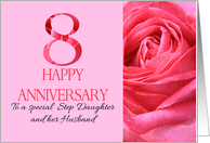 8th Anniversary to Step Daughter and Husband Pink Rose Close Up card