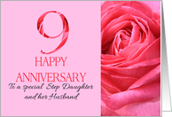 9th Anniversary to Step Daughter and Husband Pink Rose Close Up card