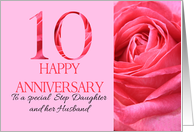 10th Anniversary to Step Daughter and Husband Pink Rose Close Up card