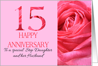 15th Anniversary to Step Daughter and Husband Pink Rose Close Up card