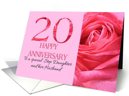 20th Anniversary to Step Daughter and Husband Pink Rose Close Up card