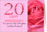 20th Anniversary to Step Daughter and Husband Pink Rose Close Up card