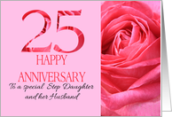 25th Anniversary to Step Daughter and Husband Pink Rose Close Up card