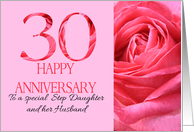 30th Anniversary to Step Daughter and Husband Pink Rose Close Up card