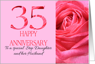 35th Anniversary to Step Daughter and Husband Pink Rose Close Up card
