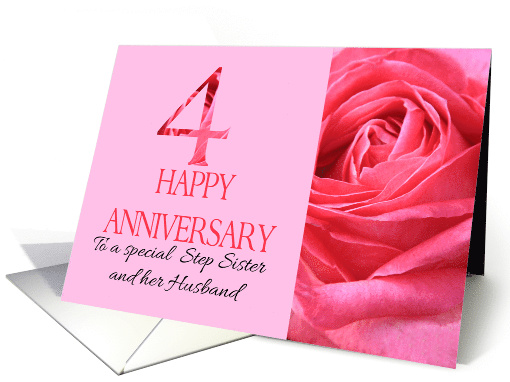 4th Anniversary to Step Sister and Husband Pink Rose Close Up card