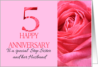 5th Anniversary to Step Sister and Husband Pink Rose Close Up card