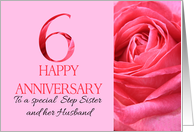 6th Anniversary to Step Sister and Husband Pink Rose Close Up card