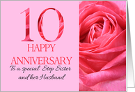 10th Anniversary to Step Sister and Husband Pink Rose Close Up card