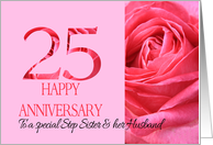 25th Anniversary to Step Sister & Husband - Pink rose close up card