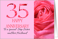 35th Anniversary to Step Sister and Husband Pink Rose Close Up card