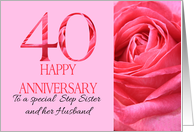 40th Anniversary to Step Sister and Husband Pink Rose Close Up card