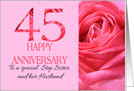 45th Anniversary to Step Sister and Husband Pink Rose Close Up card