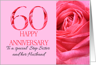 60th Anniversary to Step Sister and Husband Pink Rose Close Up card