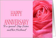 Anniversary to Step Sister and Husband Pink Rose Close Up card