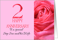 2nd Anniversary to Step Son and Wife Pink Rose Close Up card