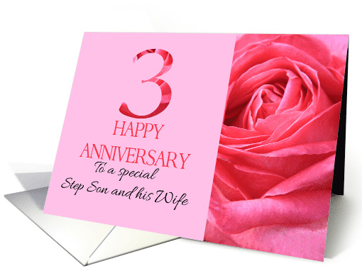 3rd Anniversary to Step Son and Wife Pink Rose Close Up card (1280470)
