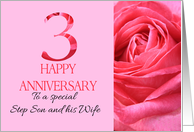 3rd Anniversary to Step Son and Wife Pink Rose Close Up card