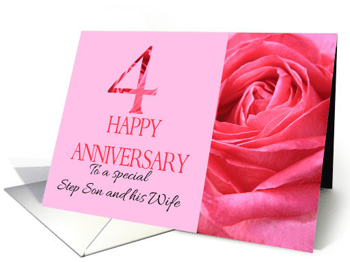 4th Anniversary to Step Son and Wife Pink Rose Close Up card (1282128)