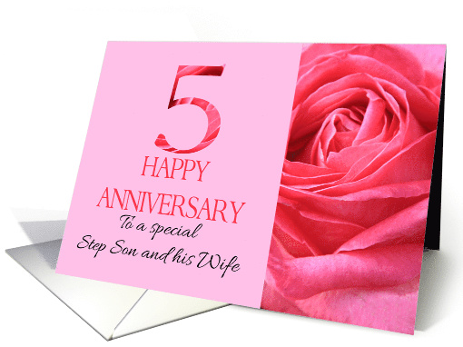 5th Anniversary to Step Son and Wife Pink Rose Close Up card (1282130)