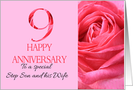 9th Anniversary to Step Son and Wife Pink Rose Close Up card