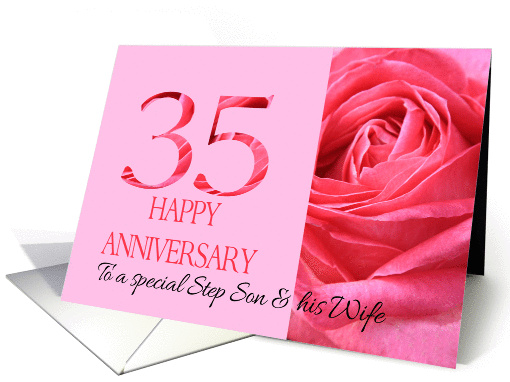30th Anniversary to Step Son & Wife - Pink rose close up card