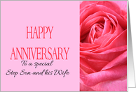 Anniversary to Step Son and Wife Pink Rose Close Up card