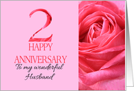 2nd Anniversary to Husband Pink Rose Close Up card