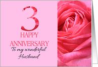 3rd Anniversary to Husband Pink Rose Close Up card