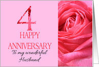 4th Anniversary to Husband Pink Rose Close Up card