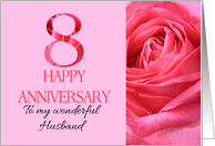 8th Anniversary to Husband Pink Rose Close Up card