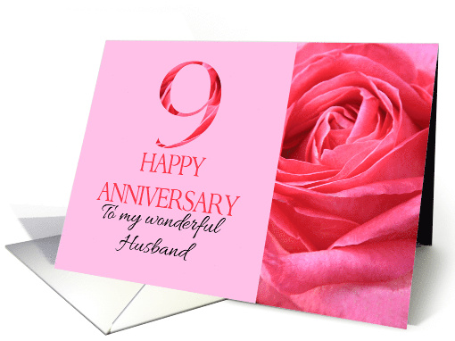 9th Anniversary to Husband Pink Rose Close Up card (1282560)