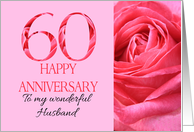 60th Anniversary to Husband Pink Rose Close Up card