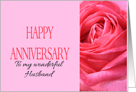 Anniversary to Husband Pink Rose Close Up card