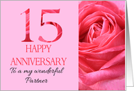 15th Anniversary to Partner Pink Rose Close Up card