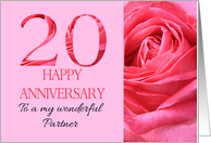 20th Anniversary to Partner Pink Rose Close Up card