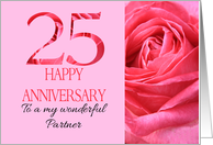 25th Anniversary to Partner Pink Rose Close Up card