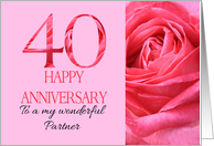 40th Anniversary to Partner Pink Rose Close Up card