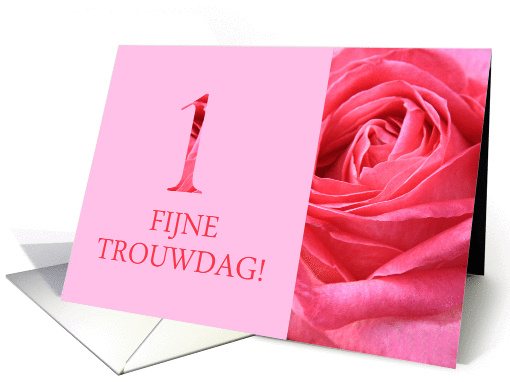 1st Anniversary Dutch Fijne Trouwdag - Pink rose close up card