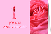 1st Anniversary French - Heureux Mariage - Pink rose close up card