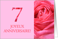 7th Anniversary French - Heureux Mariage - Pink rose close up card